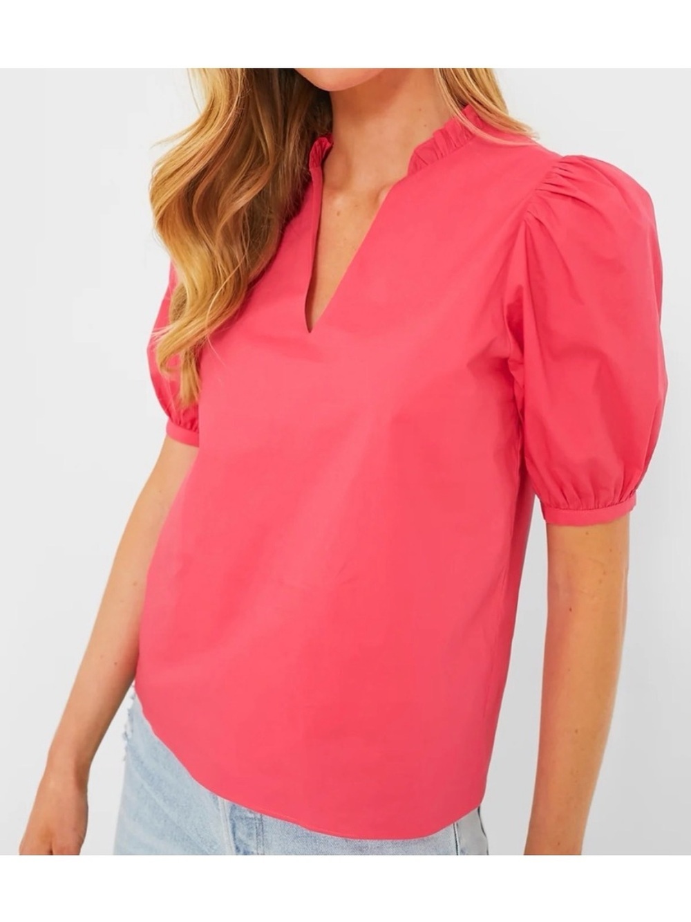 Women’s Coral Puff Sleeve V-Neck Blouse